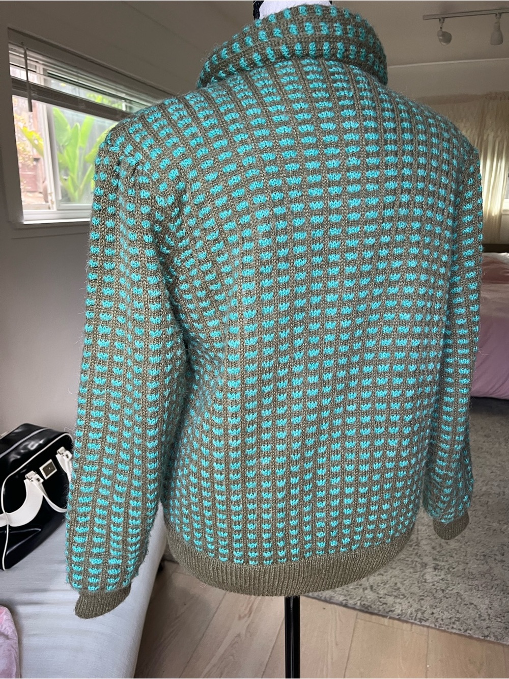 GorGeous Vintage Bomber Jacket Teal & Gray women size small pockets zipper Fall - Picture 14 of 15